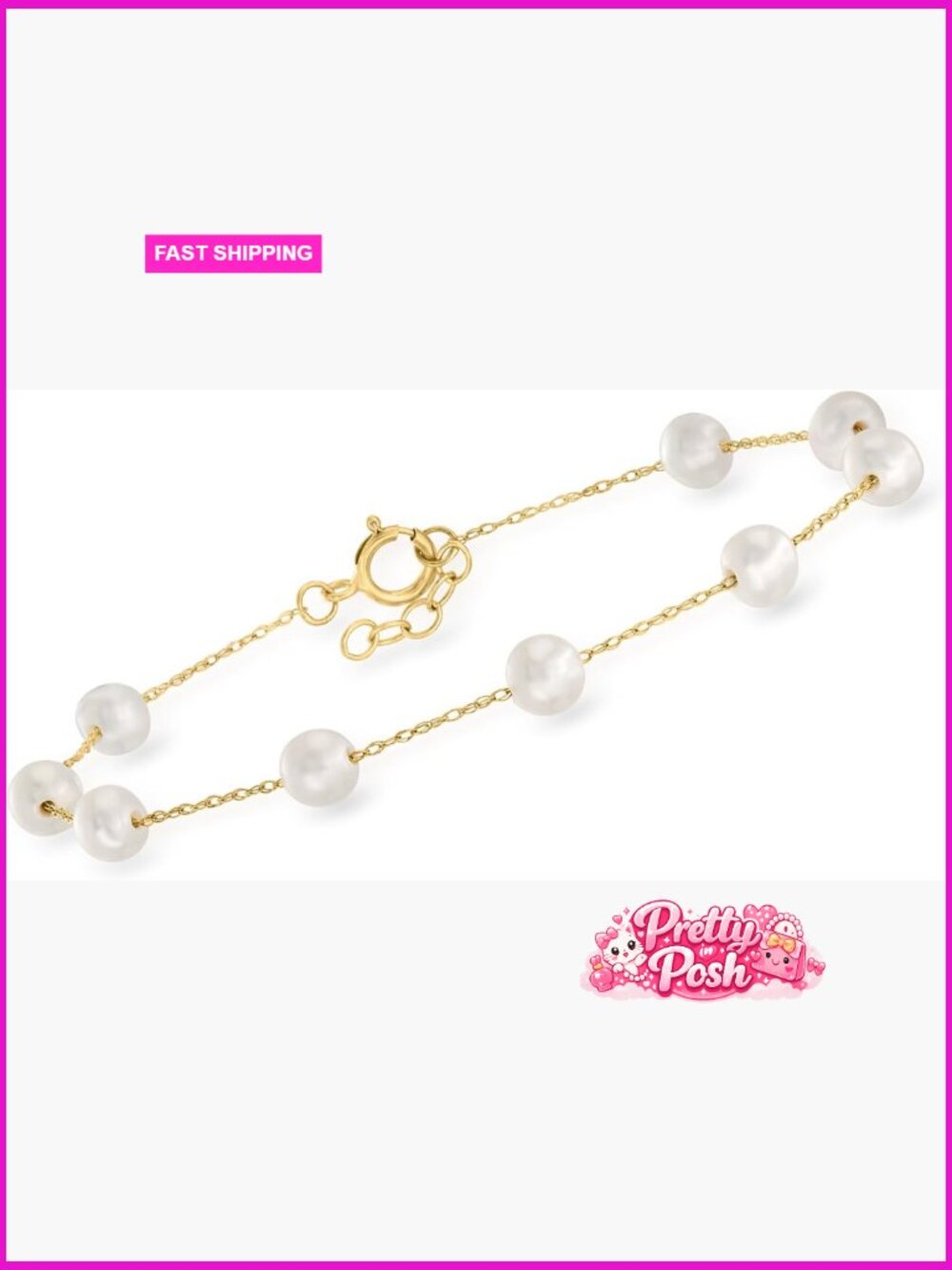4-5mm Cultured Pearl Station Bracelet in 10kt Yellow Gold Link Bracelet